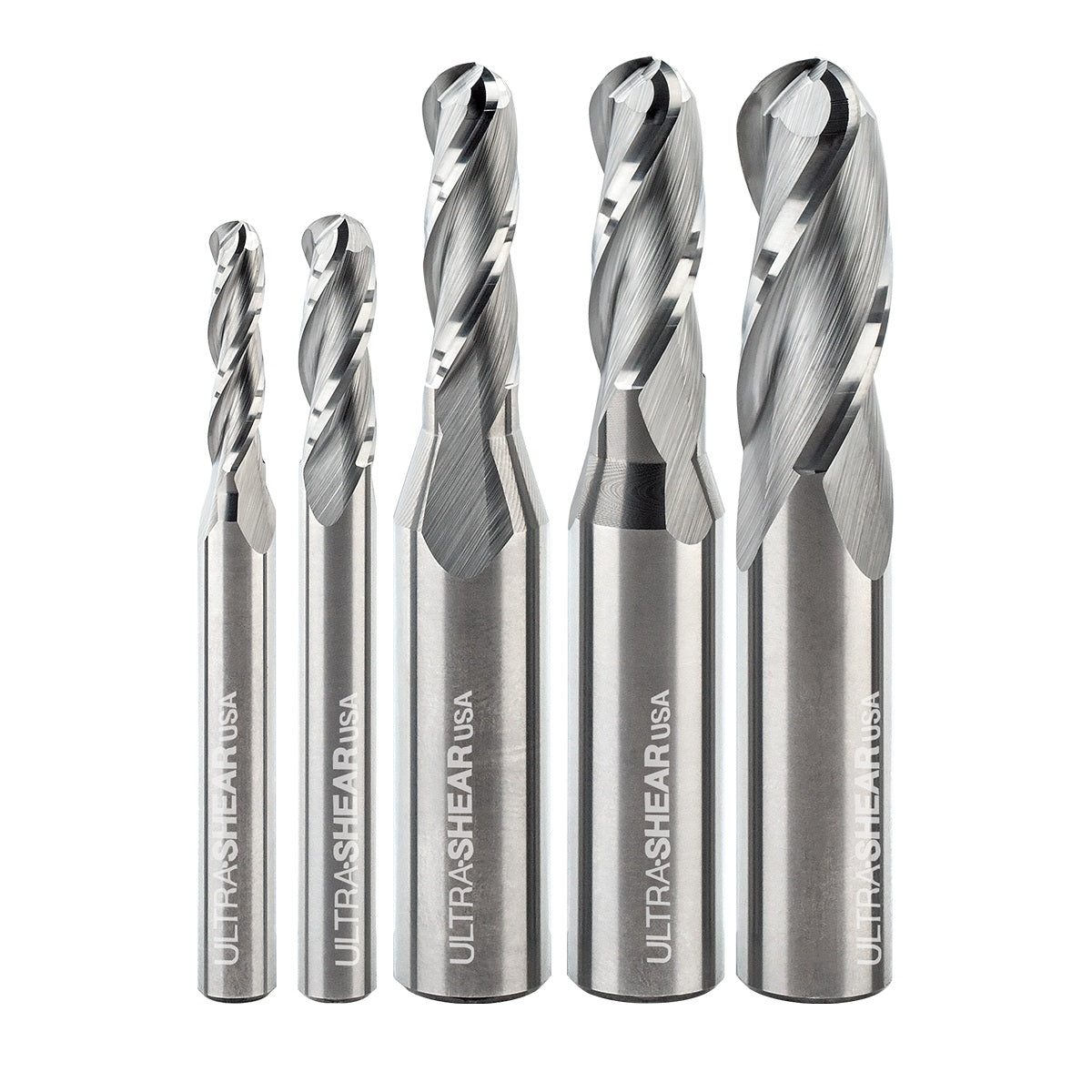 Ultra-Shear Ball Nose CNC Router Bit Set 5 Piece Set, 3 FL, Spiral, Solid Carbide - USBNU-5PC