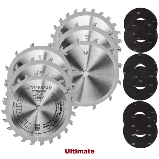 Ultra-Shear Ultimate Dado Stack Saw Blade 12 Piece Set | 8 Inch | 12-Tooth Chippers | 24-Tooth Blades | Magnetic Shims - USDADO8
