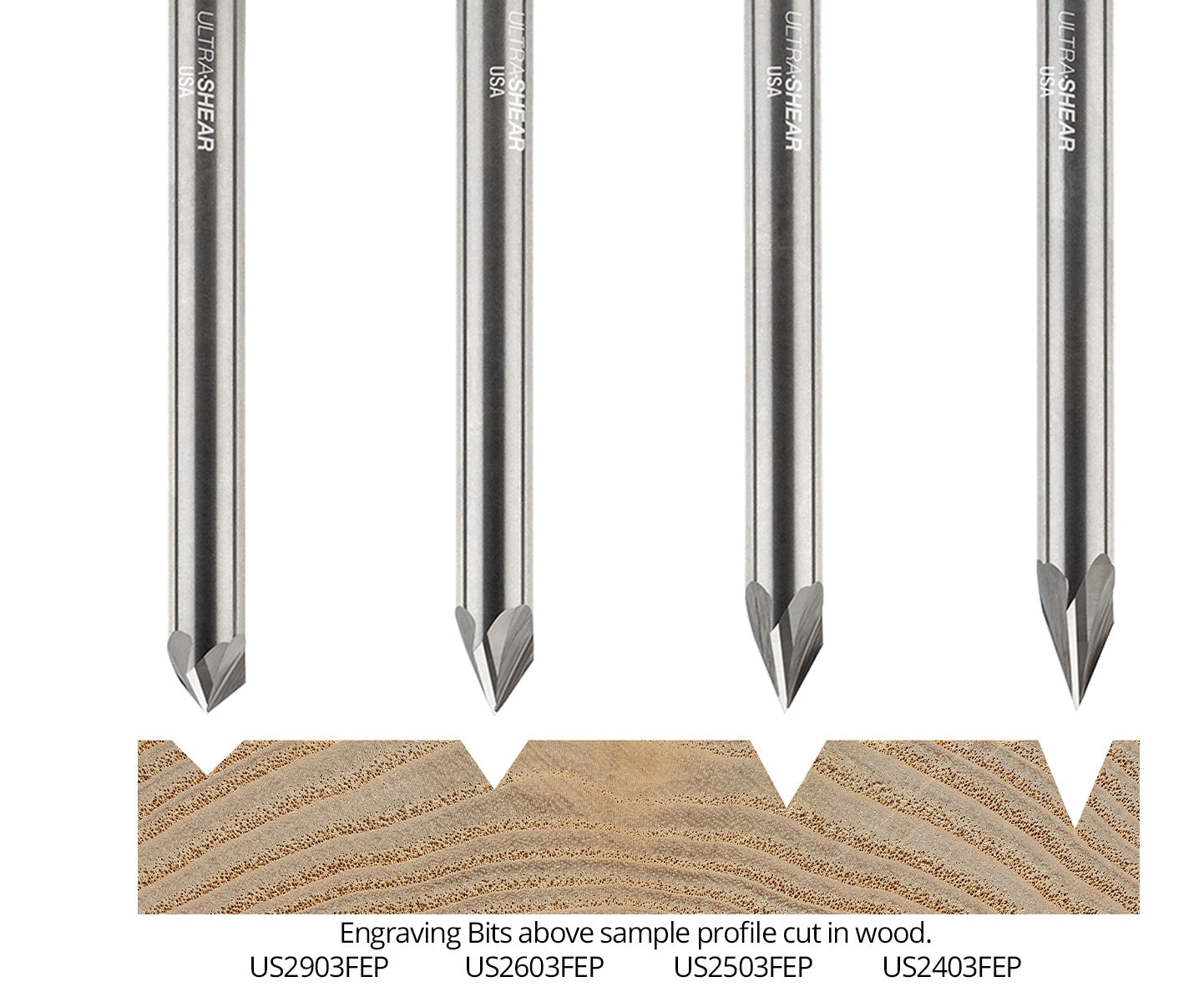 Ultra-Shear Engraving CNC Router Bit Set 1/4 SH | 15 Piece Set | Pencil & Flat Tips | Solid Carbide - US2ENGSE-15PC