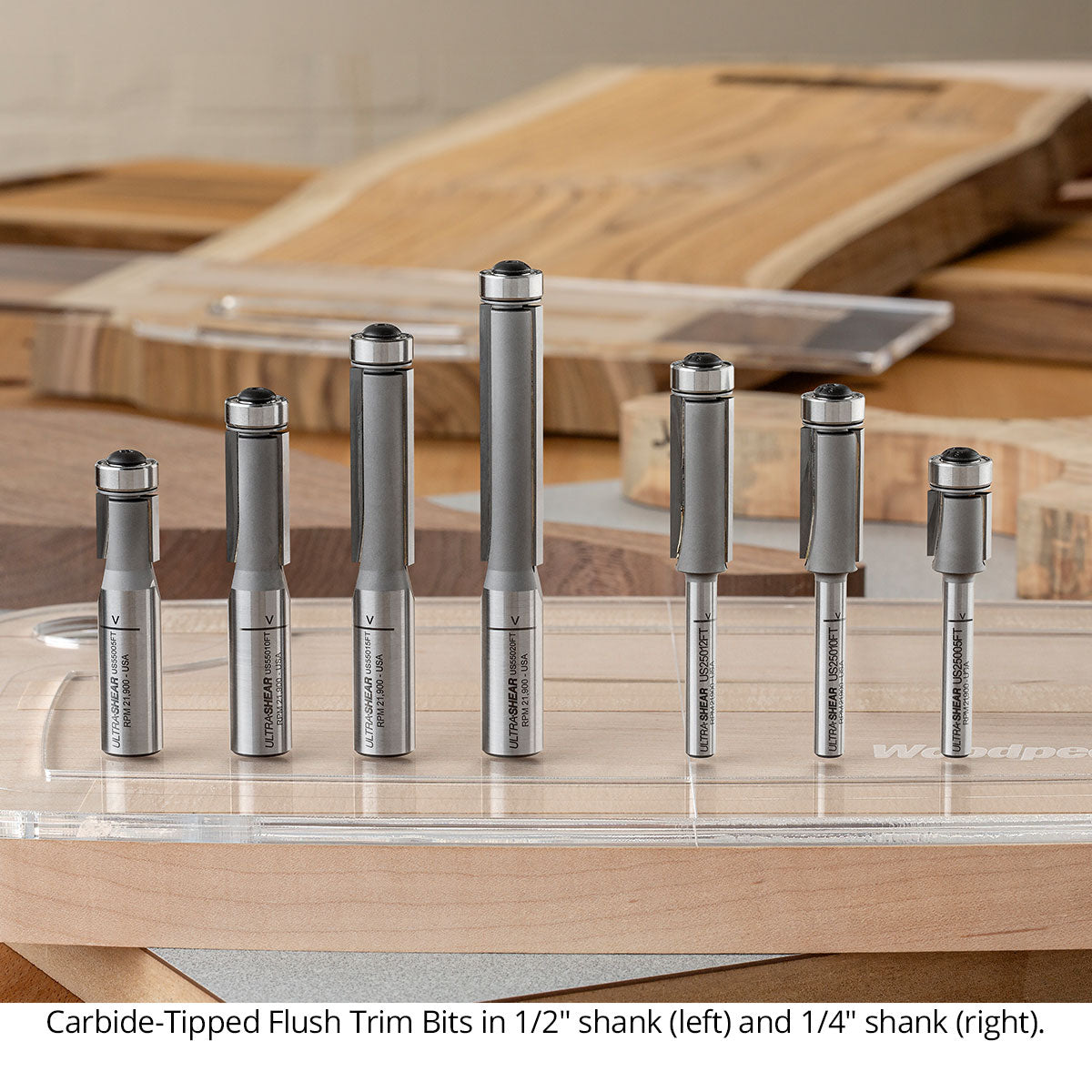 Ultra-Shear Flush Trim Router Bit 1/2 SH | 1/2 CD | 2 CL | 2 Flute | Template Bearing | Carbide Tipped | USA Made - US55020FT