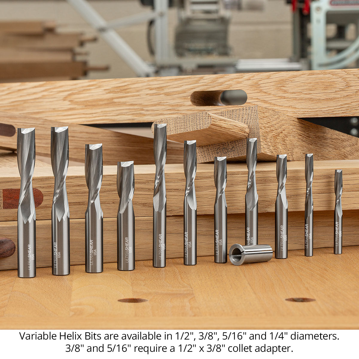 Ultra-Shear Variable Helix Joinery Router Bit 3/8 SH | 3/8 CD | 1-1/2 CL | Solid Carbide | USA Made - US523715UV