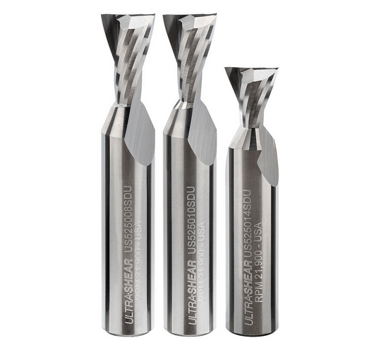 Ultra-Shear Spiral Dovetail Router Bits 3 Piece Set | 1/2 SH | 1/2 CD | 2 FL | Solid Carbide, Up Cut - US5250SDU-3PC