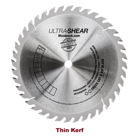 Ultra-Shear Cross-Cut & Rip Saw Blade | 10 Inch | 40-Tooth | Thin Kerf | USA Made - US1040ATBTK