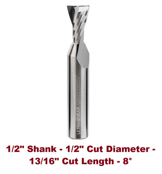 Ultra-Shear Spiral Dovetail Router Bits 1/2 SH | 1/2 CD | 13/16 CL | 2 FL | Solid Carbide, Up Cut - US525008SDU
