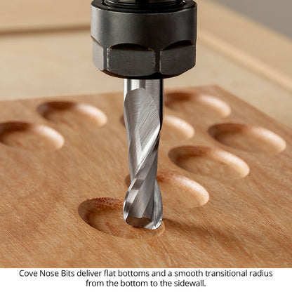 Ultra-Shear Cove Nose CNC Router Bits 1/2 SH | 1/8 Radius | 2 Flute | Solid Carbide | Flat Bottom & Curved Edge - US5018CN