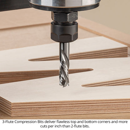 Ultra-Shear Compression CNC Router Bit 1/2 SH | 1/2 CD | 1-1/4 CL | 3 Flute | Short Up-Cut | Solid Carbide | USA Made - US5123CM