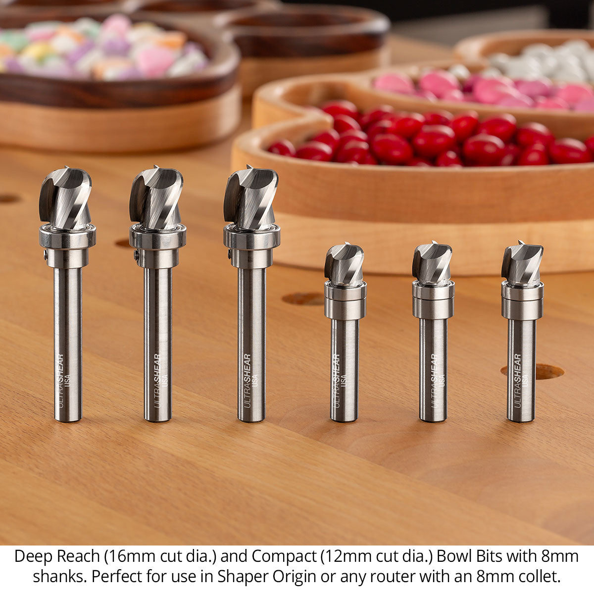 Ultra-Shear Bowl & Tray Router Bits, Compact, 1/8RD | 1/4 SH | 1/2 CD | 3/8 CL | 3 FL | Carbide Head - US25125BB