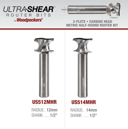 Ultra-Shear Metric Half-Round Bit 1/2 SH | 12mm | 2 FL | Carbide Head | USA Made - US512MHR