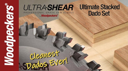 Ultra-Shear Ultimate Dado Stack Saw Blade 12 Piece Set | 8 Inch | 12-Tooth Chippers | 24-Tooth Blades | Magnetic Shims - USDADO8