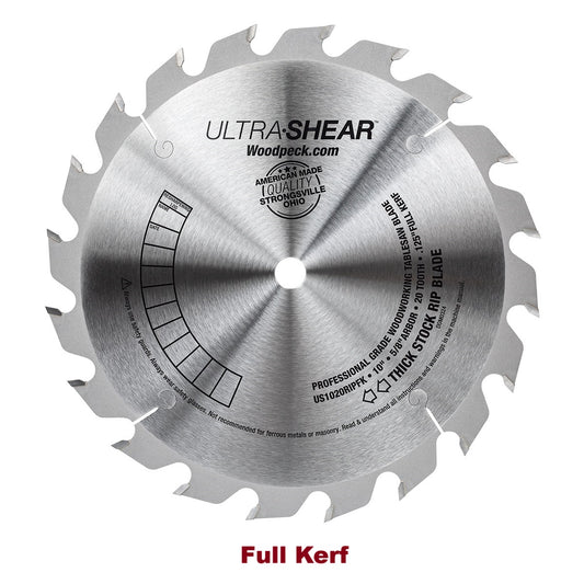 Ultra-Shear Thick Stock Rip Saw Blade | 10 Inch | 20-Tooth | Full Kerf | USA Made - US1020RIPFK