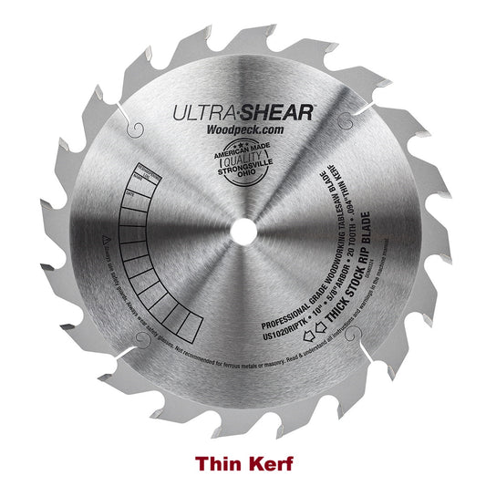 Ultra-Shear Thick Stock Rip Saw Blade | 10 Inch | 20-Tooth | Thin Kerf | USA Made - US1020RIPTK