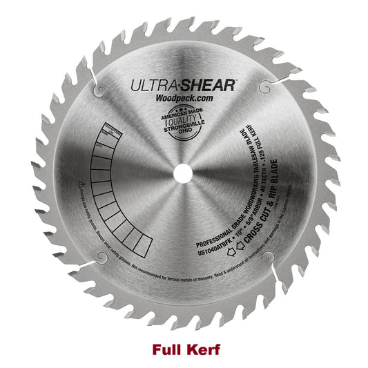 Ultra-Shear Cross-Cut & Rip Saw Blade | 10 Inch | 40-Tooth | Full Kerf | USA Made - US1040ATBFK
