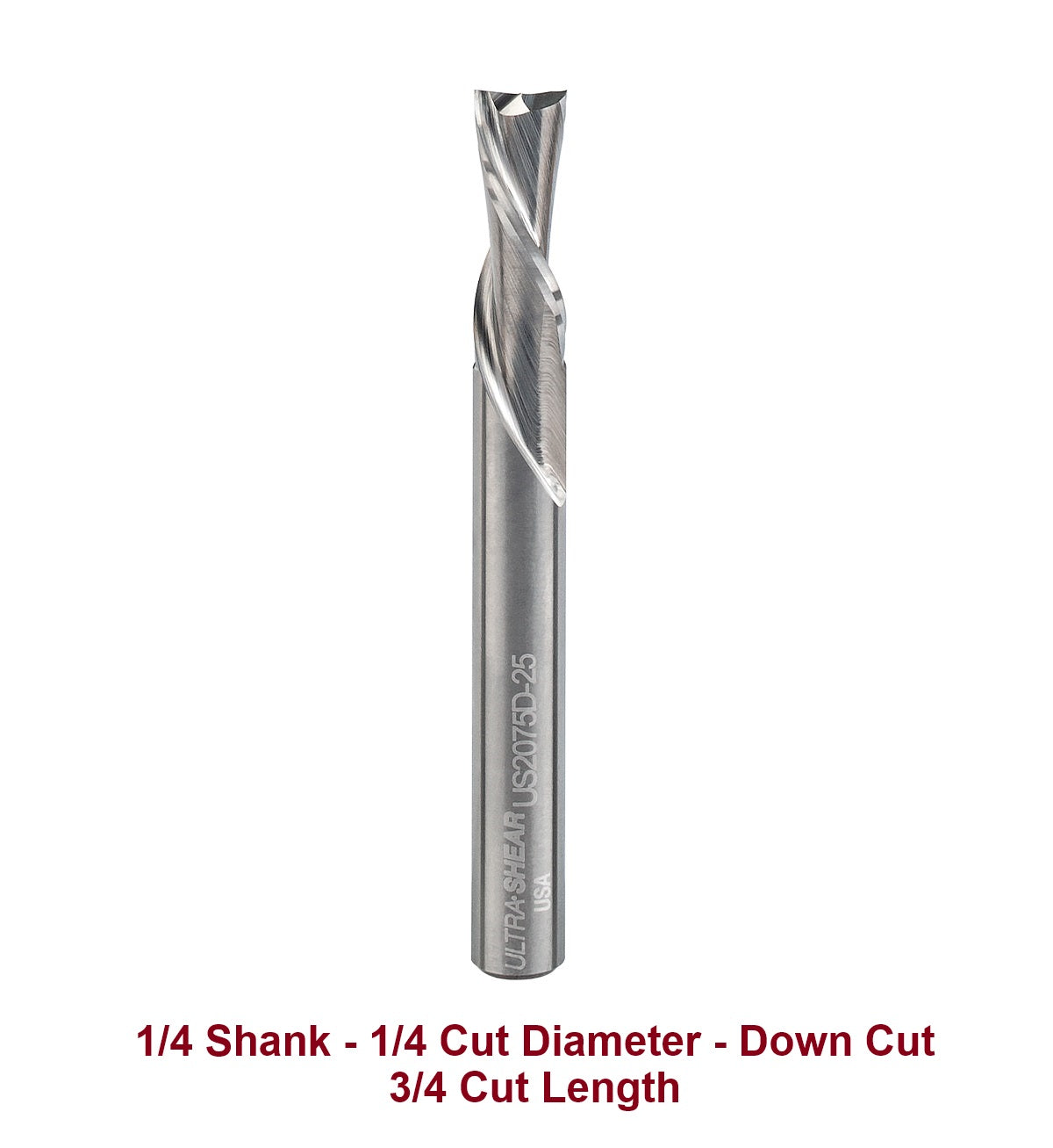 Ultra-Shear Spiral Router Bits 1/4 SH | 1/4 CD | 3/4 CL | 2 FL | Solid Carbide, Down Cut - US2075D