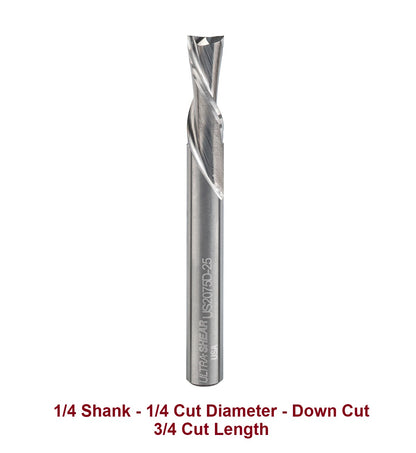 Ultra-Shear Spiral Router Bits 1/4 SH | 1/4 CD | 3/4 CL | 2 FL | Solid Carbide, Down Cut - US2075D
