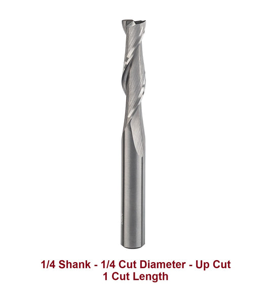 Ultra-Shear Spiral Router Bits 1/4 SH | 1/4 CD | 1 CL | 2 FL | Solid Carbide, Up Cut - US2100U