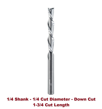 Ultra-Shear Spiral Router Bits 1/4 SH | 1/4 CD | 1-3/4 CL | 2 FL | Solid Carbide, Down Cut - US2175D