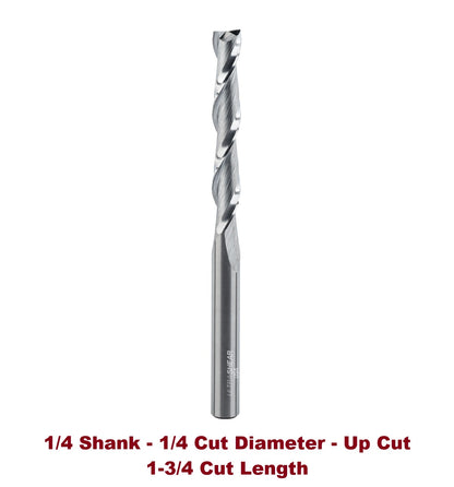 Ultra-Shear Spiral Router Bits 1/4 SH | 1/4 CD | 1-3/4 CL | 2 FL | Solid Carbide, Up Cut - US2175U