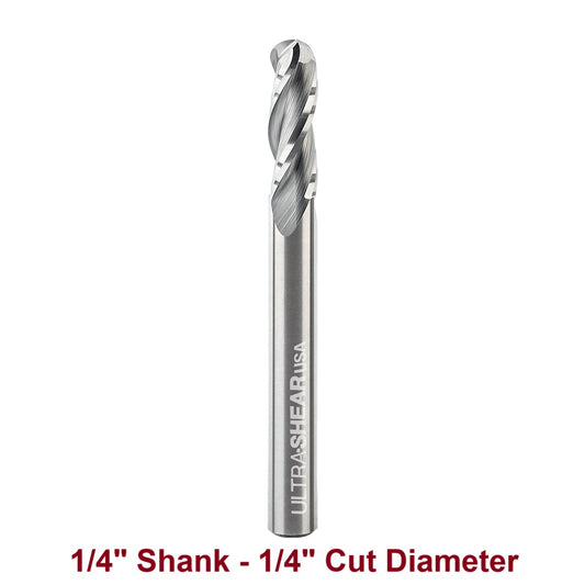 Ultra-Shear Ball Nose CNC Router Bits 1/4 SH | 1/4 CD | 3/4 CL | 3 FL, Spiral, Solid Carbide - US2250BNU