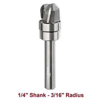 Ultra-Shear Bowl & Tray Router Bits, Compact, 3/16RD | 1/4 SH | 1/2 CD | 3/8 CL | 3 FL | Carbide Head - US25188BB