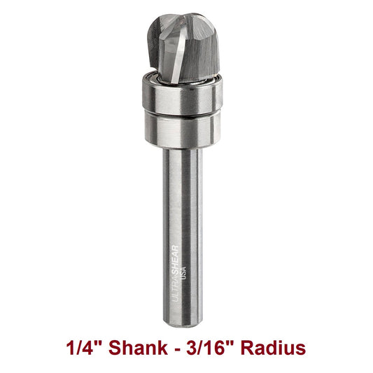 Ultra-Shear Bowl & Tray Router Bits, Compact, 3/16RD | 1/4 SH | 1/2 CD | 3/8 CL | 3 FL | Carbide Head - US25188BB