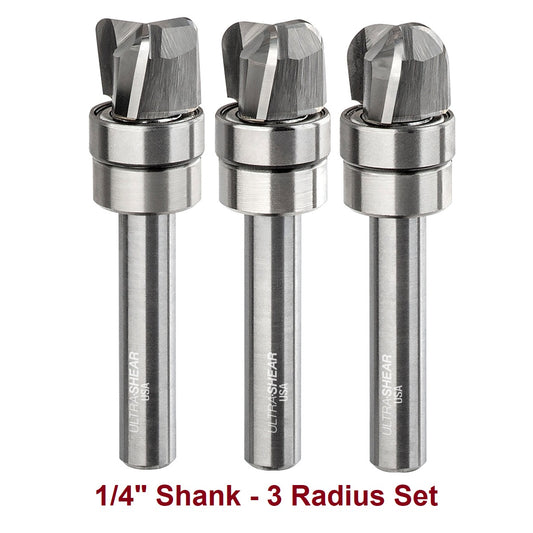 Ultra-Shear Bowl & Tray Router Bits, Compact Set | 1/4 SH | 1/2 CD | 3/8 CL | 3 FL | Carbide Head - US25BB-3PC