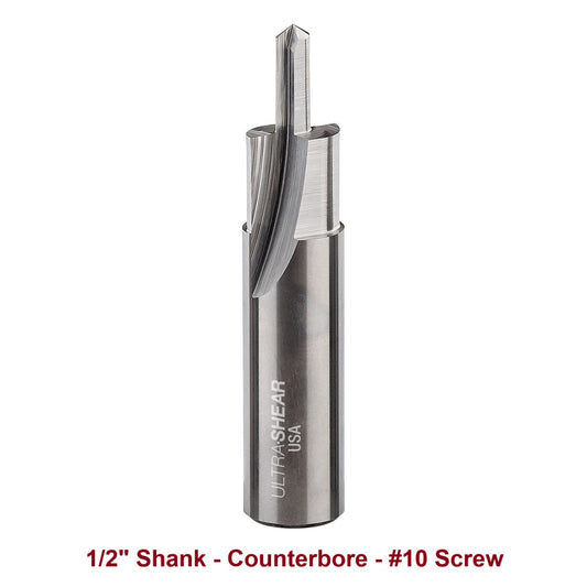 Ultra-Shear Counterbore & Screw Slot Router Bit 1/2 SH | #10 Screw | 2 Flute | Solid Carbide | USA Made - US510CB