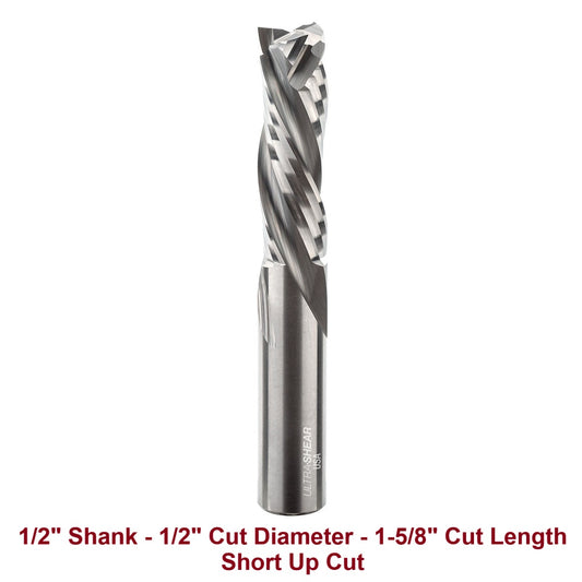Ultra-Shear Compression CNC Router Bit 1/2 SH | 1/2 CD | 1-5/8 CL | 3 Flute | Short Up-Cut | Solid Carbide | USA Made - US5163CM