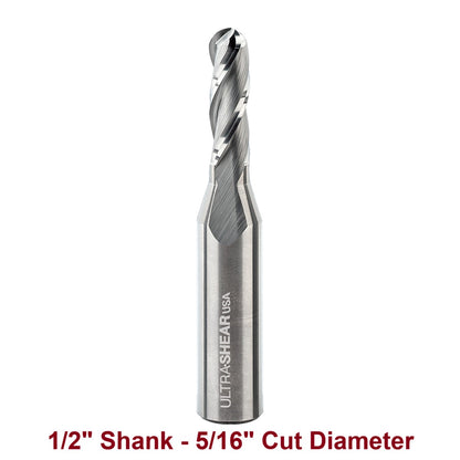 Ultra-Shear Ball Nose CNC Router Bits 1/2 SH | 5/16 CD | 1 CL | 3 FL, Spiral, Solid Carbide - US5313BNU