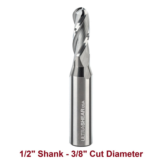 Ultra-Shear Ball Nose CNC Router Bits 1/2 SH | 3/8 CD | 1 CL | 3 FL, Spiral, Solid Carbide - US5375BNU