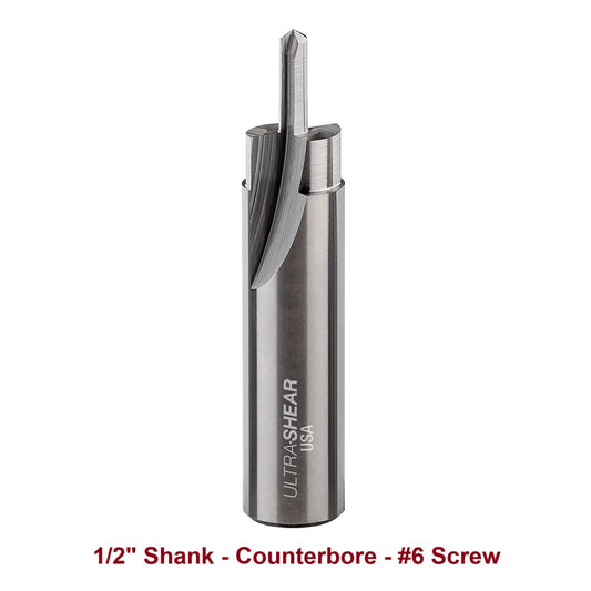 Ultra-Shear Counterbore & Screw Slot Router Bit 1/2 SH | #6 Screw | 2 Flute | Solid Carbide | USA Made - US56CB