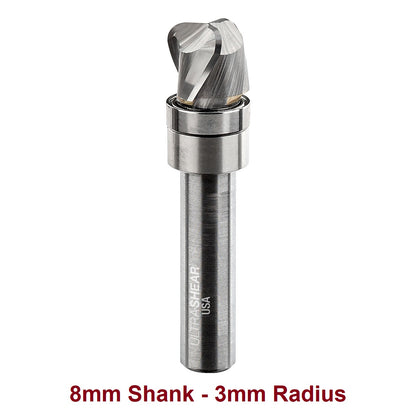 Ultra-Shear Bowl & Tray Router Bits, Compact, 3mm Radius | 8mm SH | 12mm CD | 10mm CL | 3 FL | Carbide Head - US8123BB