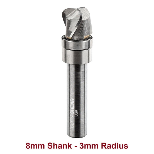 Ultra-Shear Bowl & Tray Router Bits, Compact, 3mm Radius | 8mm SH | 12mm CD | 10mm CL | 3 FL | Carbide Head - US8123BB
