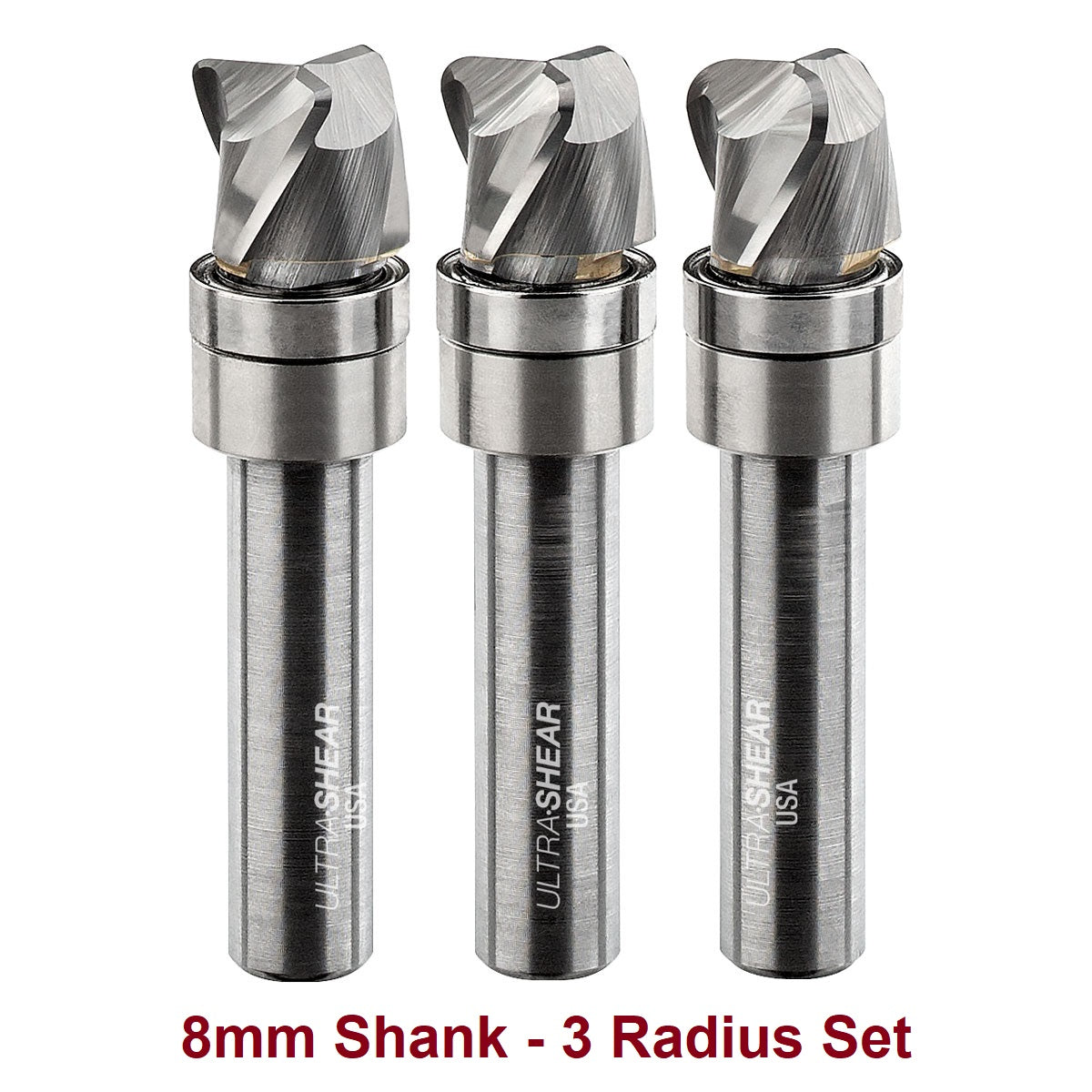 Ultra-Shear Bowl & Tray Router Bits, Compact Set | 8mm SH | 12mm CD | 10mm CL | 3 FL | Carbide Head - US812BB-3PC