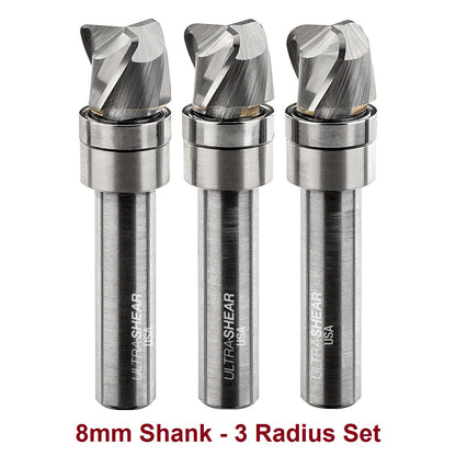 Ultra-Shear Bowl & Tray Router Bits, Compact Set | 8mm SH | 12mm CD | 10mm CL | 3 FL | Carbide Head - US812BB-3PC