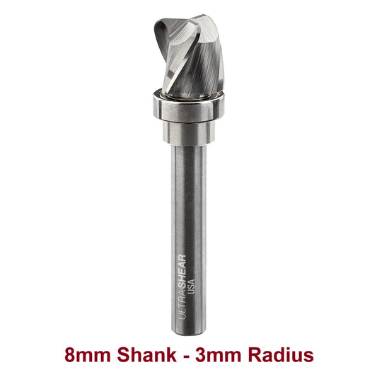 Ultra-Shear Bowl & Tray Router Bits, Deep Reach, 3mm Radius | 8mm SH | 16mm CD | 16mm CL | 3 FL | Carbide Head - US816163BD