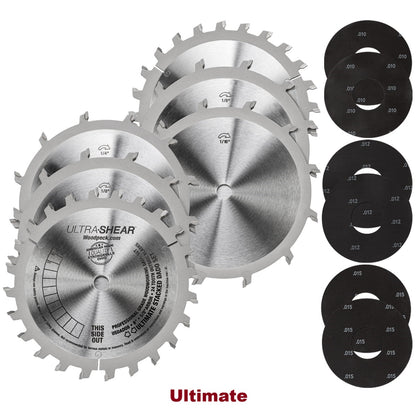 Ultra-Shear Ultimate Dado Stack Saw Blade 12 Piece Set | 8 Inch | 12-Tooth Chippers | 24-Tooth Blades | Magnetic Shims - USDADO8